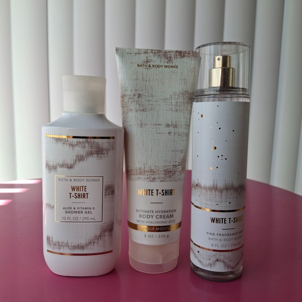 Bath & Body Works WHITE T-SHIRT Fragrance Mist Cream Shower Gel Set of 3
